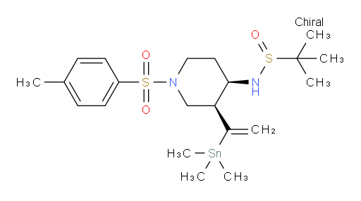 (S)-2-methyl-N-((3S,4R)-1-tosyl-3-(1-(trimethylstannyl)vinyl)piperidin-4-yl)propane-2-sulfinamide