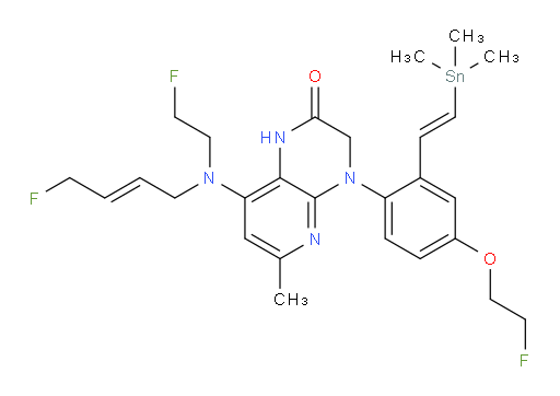 8-(((E)-4-fluorobut-2-en-1-yl)(2-fluoroethyl)amino)-4-(4-(2-fluoroethoxy)-2-((E)-2-(trimethylstannyl)vinyl)phenyl)-6-methyl-3,4-dihydropyrido[2,3-b]pyrazin-2(1H)-one