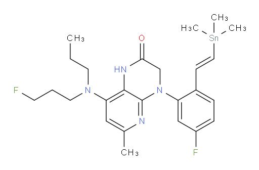 (E)-4-(5-fluoro-2-(2-(trimethylstannyl)vinyl)phenyl)-8-((3-fluoropropyl)(propyl)amino)-6-methyl-3,4-dihydropyrido[2,3-b]pyrazin-2(1H)-one