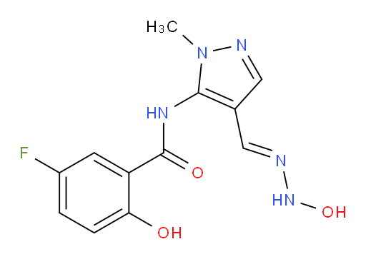 (E)-5-fluoro-2-hydroxy-N-(4-((2-hydroxyhydrazono)methyl)-1-methyl-1H-pyrazol-5-yl)benzamide