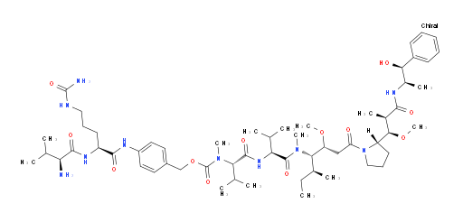 N-Methyl-N-[[[4-[[L-valyl-N5-(aminocarbonyl)-L-ornithyl]amino]phenyl]methoxy]carbonyl]-L-valyl-N-[(1S,2R)-4-[(2S)-2-[(1R,2R)-3-[[(1R,2S)-2-hydroxy-1-methyl-2-phenylethyl]amino]-1-methoxy-2-methyl-3-oxopropyl]-1-pyrrolidinyl]-2-methoxy-1-[(1S)-1-methylpropyl]-4-oxobutyl]-N-methyl-L-valinamide