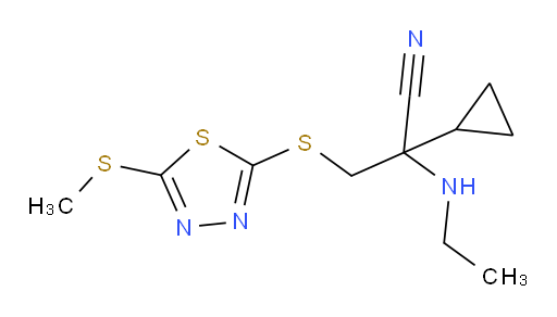 2-cyclopropyl-2-(ethylamino)-3-((5-(methylthio)-1,3,4-thiadiazol-2-yl)thio)propanenitrile