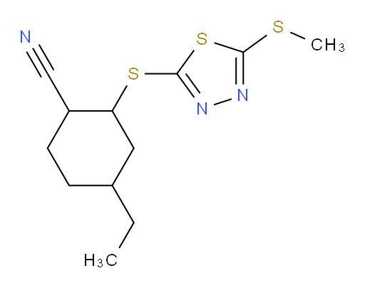4-ethyl-2-((5-(methylthio)-1,3,4-thiadiazol-2-yl)thio)cyclohexanecarbonitrile