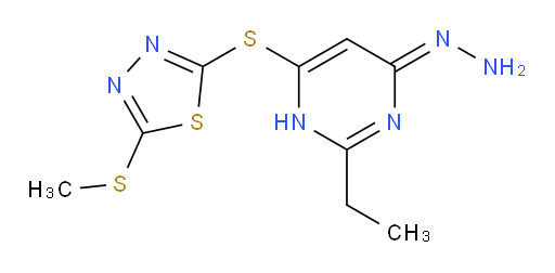 (Z)-2-((2-ethyl-6-hydrazono-3,6-dihydropyrimidin-4-yl)thio)-5-(methylthio)-1,3,4-thiadiazole