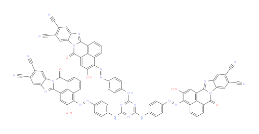 3,3'-((1E,1'E)-(((6-((4-((E)-(10,11-dicyano-5-hydroxy-7-oxo-7H-benzo[de]benzo[4,5]imidazo[2,1-a]isoquinolin-4-yl)diazenyl)phenyl)amino)-1,3,5-triazine-2,4-diyl)bis(azanediyl))bis(4,1-phenylene))bis(diazene-2,1-diyl))bis(2-hydroxy-7-oxo-7H-benzo[de]benzo[4,5]imidazo[2,1-a]isoquinoline-10,11-dicarbonitrile)