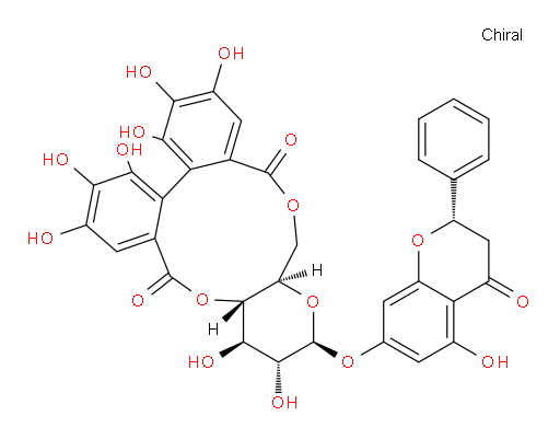 (2S)-7-[[4,6-O-[[4,4′,5,5′,6,6′-Hexahydroxy[1,1′-biphenyl]-2,2′-diyl]dicarbonyl]-β-D-glucopyranosyl]oxy]-2,3-dihydro-5-hydroxy-2-phenyl-4H-1-benzopyran-4-one (ACI)