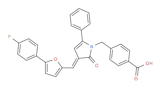 4-[[3-[[5-(4-Fluorophenyl)-2-furanyl]methylene]-2,3-dihydro-2-oxo-5-phenyl-1H-pyrrol-1-yl]methyl]benzoic acid (ACI)