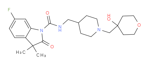 6-Fluoro-2,3-dihydro-3,3-dimethyl-2-oxo-N-[[1-[(tetrahydro-4-hydroxy-2H-pyran-4-yl)methyl]-4-piperidinyl]methyl]-1H-indole-1-carboxamide (ACI)