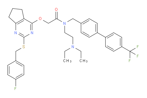 N-[2-(Diethylamino)ethyl]-2-[[2-[[(4-fluorophenyl)methyl]thio]-6,7-dihydro-5H-cyclopenta[d]pyrimidin-4-yl]oxy]-N-[[4′-(trifluoromethyl)[1,1′-biphenyl]-4-yl]methyl]acetamide (ACI)