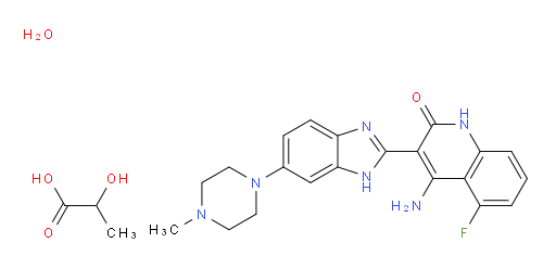 Propanoic acid, 2-hydroxy-, compd. with 4-amino-5-fluoro-3-[6-(4-methyl-1-piperazinyl)-1H-benzimidazol-2-yl]-2(1H)-quinolinone, hydrate (1:1:1) (ACI)