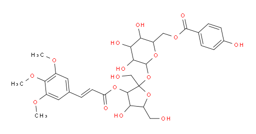 α-D-Glucopyranoside, 3-O-[(2E)-1-oxo-3-(3,4,5-trimethoxyphenyl)-2-propen-1-yl]-β-D-fructofuranosyl, 6-(4-hydroxybenzoate) (ACI)