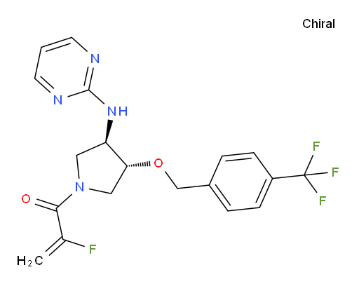 2-Fluoro-1-[(3R,4R)-3-(2-pyrimidinylamino)-4-[[4-(trifluoromethyl)phenyl]methoxy]-1-pyrrolidinyl]-2-propen-1-one (ACI)