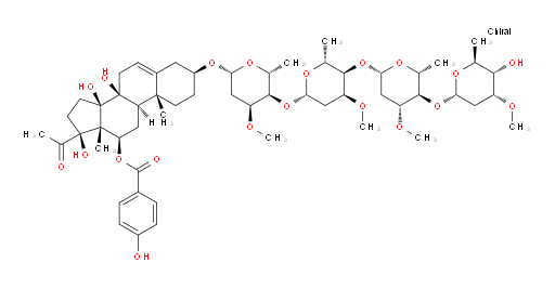 (3β,12β,14β,17α)-3-[(O-2,6-Dideoxy-3-O-methyl-α-L-ribo-hexopyranosyl-(1→4)-O-2,6-dideoxy-3-O-methyl-β-D-arabino-hexopyranosyl-(1→4)-O-2,6-dideoxy-3-O-methyl-β-D-ribo-hexopyranosyl-(1→4)-O-2,6-dideoxy-3-O-methyl-β-D-ribo-hexopyranosyl)oxy]-8,14,17-trihydroxy-12-[(4-hydroxybenzoyl)oxy]pregn-5-en-20-one (ACI)
