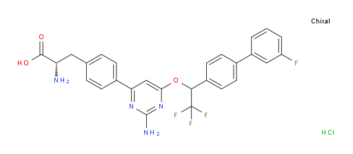 L-Phenylalanine, 4-[2-amino-6-[2,2,2-trifluoro-1-(3′-fluoro[1,1′-biphenyl]-4-yl)ethoxy]-4-pyrimidinyl]-, hydrochloride (1:1) (ACI)
