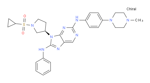 9-[(3R)-1-(Cyclopropylsulfonyl)-3-pyrrolidinyl]-N2-[4-(4-methyl-1-piperazinyl)phenyl]-N8-phenyl-9H-purine-2,8-diamine (ACI)