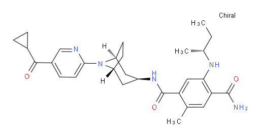 N1-[(3-endo)-8-[5-(Cyclopropylcarbonyl)-2-pyridinyl]-8-azabicyclo[3.2.1]oct-3-yl]-2-methyl-5-[[(1R)-1-methylpropyl]amino]-1,4-benzenedicarboxamide (ACI)