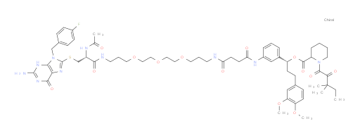 2-Piperidinecarboxylic acid, 1-(3,3-dimethyl-1,2-dioxopentyl)-, (1R)-1-[3-[[(21R)-21-[[[2-amino-9-[(4-fluorophenyl)methyl]-6,9-dihydro-6-oxo-1H-purin-8-yl]thio]methyl]-1,4,20,23-tetraoxo-9,12,15-trioxa-5,19,22-triazatetracos-1-yl]amino]phenyl]-3-(3,4-dimethoxyphenyl)propyl ester (ACI)