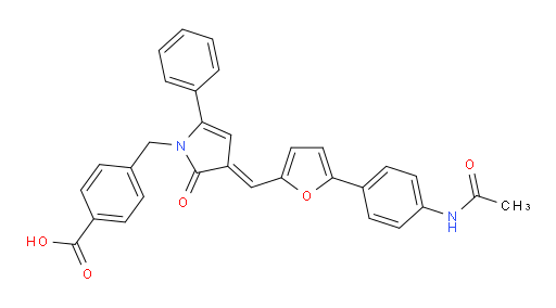 4-[[(4E)-3-[[5-[4-(Acetylamino)phenyl]-2-furanyl]methylene]-2,3-dihydro-2-oxo-5-phenyl-1H-pyrrol-1-yl]methyl]benzoic acid (ACI)