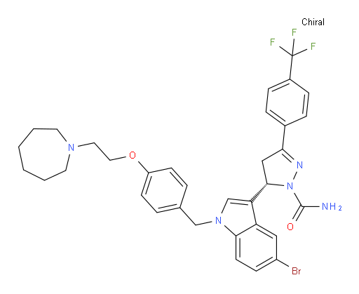 (5S)-5-[5-Bromo-1-[[4-[2-(hexahydro-1H-azepin-1-yl)ethoxy]phenyl]methyl]-1H-indol-3-yl]-4,5-dihydro-3-[4-(trifluoromethyl)phenyl]-1H-pyrazole-1-carboxamide (ACI)