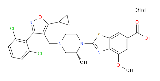 2-[(2R)-4-[[5-Cyclopropyl-3-(2,6-dichlorophenyl)-4-isoxazolyl]methyl]-2-methyl-1-piperazinyl]-4-methoxy-6-benzothiazolecarboxylic acid (ACI)