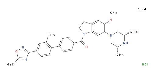 Methanone, [6-[(3R,5S)-3,5-dimethyl-1-piperazinyl]-2,3-dihydro-5-methoxy-1H-indol-1-yl][2′-methyl-4′-(5-methyl-1,2,4-oxadiazol-3-yl)[1,1′-biphenyl]-4-yl]-, hydrochloride (1:1), rel- (ACI)
