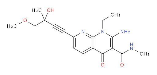 (-)-2-Amino-1-ethyl-1,4-dihydro-7-(3-hydroxy-4-methoxy-3-methyl-1-butyn-1-yl)-N-methyl-4-oxo-1,8-naphthyridine-3-carboxamide (ACI)
