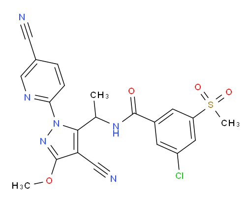 3-chloro-N-(1-(4-cyano-1-(5-cyanopyridin-2-yl)-3-methoxy-1H-pyrazol-5-yl)ethyl)-5-(methylsulfonyl)benzamide