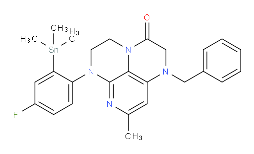 1-benzyl-6-(4-fluoro-2-(trimethylstannyl)phenyl)-8-methyl-1,2,5,6-tetrahydro-1,3a,6,7-tetraazaphenalen-3(4H)-one