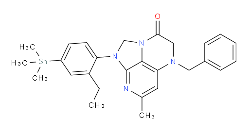 5-benzyl-1-(2-ethyl-4-(trimethylstannyl)phenyl)-7-methyl-4,5-dihydro-1H-1,2a,5,8-tetraazaacenaphthylen-3(2H)-one