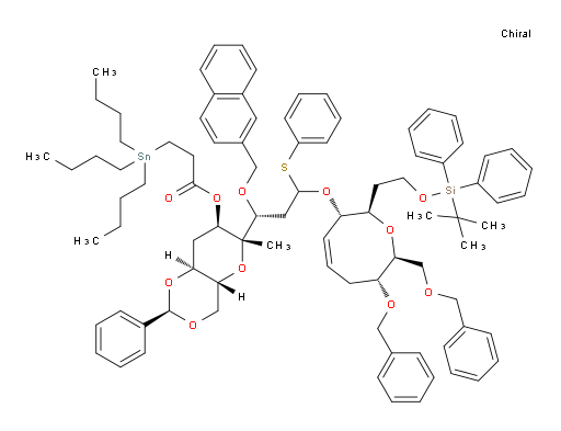 (2R,4aR,6S,7R,8aS)-6-((1R)-3-(((2R,3S,7R,8S,Z)-7-(benzyloxy)-8-((benzyloxy)methyl)-2-(2-((tert-butyldiphenylsilyl)oxy)ethyl)-3,6,7,8-tetrahydro-2H-oxocin-3-yl)oxy)-1-(naphthalen-2-ylmethoxy)-3-(phenylthio)propyl)-6-methyl-2-phenylhexahydropyrano[3,2-d][1,3]dioxin-7-yl 3-(tributylstannyl)propanoate