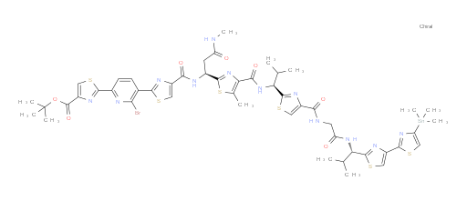 tert-butyl 2-(6-bromo-5-(4-(((S)-1-(5-methyl-4-(((S)-2-methyl-1-(4-((2-(((S)-2-methyl-1-(4-(trimethylstannyl)-[2,4'-bithiazol]-2'-yl)propyl)amino)-2-oxoethyl)carbamoyl)thiazol-2-yl)propyl)carbamoyl)thiazol-2-yl)-3-(methylamino)-3-oxopropyl)carbamoyl)thiazol-2-yl)pyridin-2-yl)thiazole-4-carboxylate