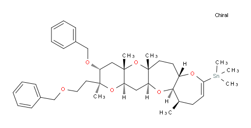 ((2S,3R,4aS,5aR,7aS,12R,12aR,13aS,14aR)-3-(benzyloxy)-2-(2-(benzyloxy)ethyl)-2,4a,5a,12-tetramethyl-2,3,4,4a,5a,6,7,7a,11,12,12a,13a,14,14a-tetradecahydrooxepino[3,2-b]pyrano[2',3':5,6]pyrano[2,3-f]oxepin-9-yl)trimethylstannane