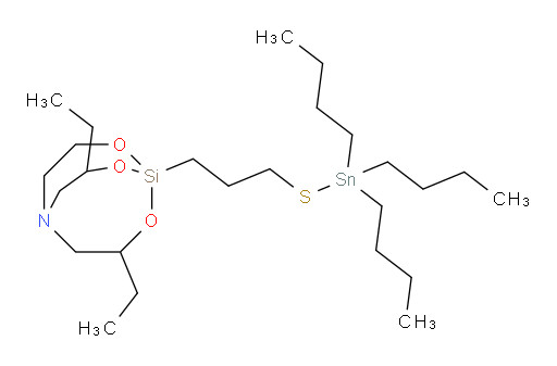 3,7-diethyl-1-(3-((tributylstannyl)thio)propyl)-2,8,9-trioxa-5-aza-1-silabicyclo[3.3.3]undecane