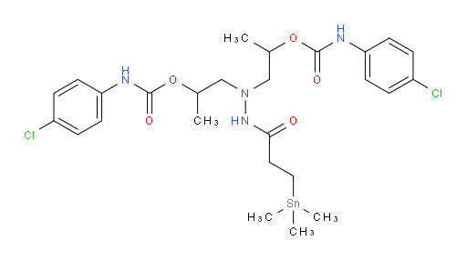 (2-(3-(trimethylstannyl)propanoyl)hydrazine-1,1-diyl)bis(propane-2,1-diyl) bis((4-chlorophenyl)carbamate)