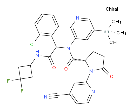 (2S)-N-(1-(2-chlorophenyl)-2-((3,3-difluorocyclobutyl)amino)-2-oxoethyl)-1-(4-cyanopyridin-2-yl)-5-oxo-N-(5-(trimethylstannyl)pyridin-3-yl)pyrrolidine-2-carboxamide
