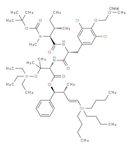 (6S,9R,12S)-(1S,2R,E)-2-methyl-1-phenyl-4-(tributylstannyl)but-3-en-1-yl 6-((S)-sec-butyl)-9-(3,5-dichloro-4-(methoxymethoxy)benzyl)-2,2,5-trimethyl-4,7,10-trioxo-12-(2-((triethylsilyl)oxy)propan-2-yl)-3-oxa-5,8,11-triazatridecan-13-oate
