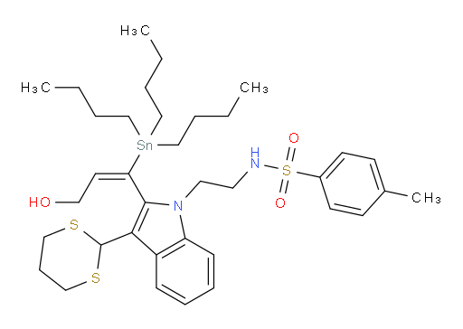 (E)-N-(2-(3-(1,3-dithian-2-yl)-2-(3-hydroxy-1-(tributylstannyl)prop-1-en-1-yl)-1H-indol-1-yl)ethyl)-4-methylbenzenesulfonamide