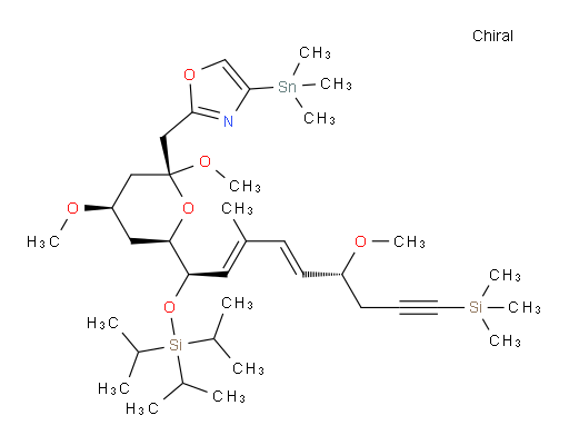 2-(((2S,4R,6R)-2,4-dimethoxy-6-((1R,2E,4E,6R)-6-methoxy-3-methyl-1-((triisopropylsilyl)oxy)-9-(trimethylsilyl)nona-2,4-dien-8-yn-1-yl)tetrahydro-2H-pyran-2-yl)methyl)-4-(trimethylstannyl)oxazole
