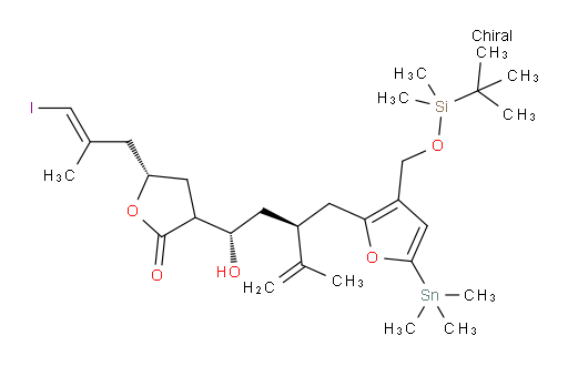 (5S)-3-((1S,3S)-3-((3-(((tert-butyldimethylsilyl)oxy)methyl)-5-(trimethylstannyl)furan-2-yl)methyl)-1-hydroxy-4-methylpent-4-en-1-yl)-5-((E)-3-iodo-2-methylallyl)dihydrofuran-2(3H)-one