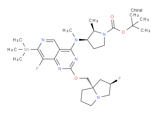 (2R,3R)-tert-butyl 3-((8-fluoro-2-(((2R,7aS)-2-fluorohexahydro-1H-pyrrolizin-7a-yl)methoxy)-7-(trimethylstannyl)pyrido[4,3-d]pyrimidin-4-yl)(methyl)amino)-2-methylpyrrolidine-1-carboxylate