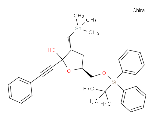 (3R,5S)-5-(((tert-butyldiphenylsilyl)oxy)methyl)-2-(phenylethynyl)-3-((trimethylstannyl)methyl)tetrahydrofuran-2-ol