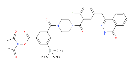 2,5-dioxopyrrolidin-1-yl 3-(4-(2-fluoro-5-((4-oxo-3,4-dihydrophthalazin-1-yl)methyl)benzoyl)piperazine-1-carbonyl)-5-(trimethylstannyl)benzoate