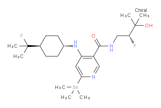 N-((R)-2-fluoro-3-hydroxy-3-methylbutyl)-4-(((1r,4R)-4-(2-fluoropropan-2-yl)cyclohexyl)amino)-6-(trimethylstannyl)nicotinamide