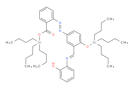 tributylstannyl 2-((E)-(3-((E)-((2-hydroxyphenyl)imino)methyl)-4-((tributylstannyl)oxy)phenyl)diazenyl)benzoate