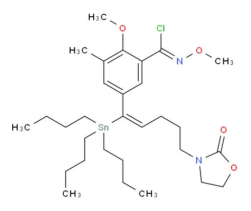 (Z)-N,2-dimethoxy-3-methyl-5-((E)-5-(2-oxooxazolidin-3-yl)-1-(tributylstannyl)pent-1-en-1-yl)benzimidoyl chloride