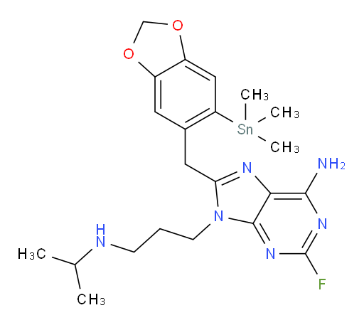 2-fluoro-9-(3-(isopropylamino)propyl)-8-((6-(trimethylstannyl)benzo[d][1,3]dioxol-5-yl)methyl)-9H-purin-6-amine