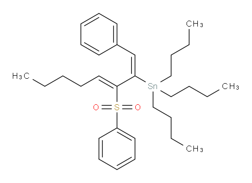 tributyl((1E,3Z)-1-phenyl-3-(phenylsulfonyl)octa-1,3-dien-2-yl)stannane