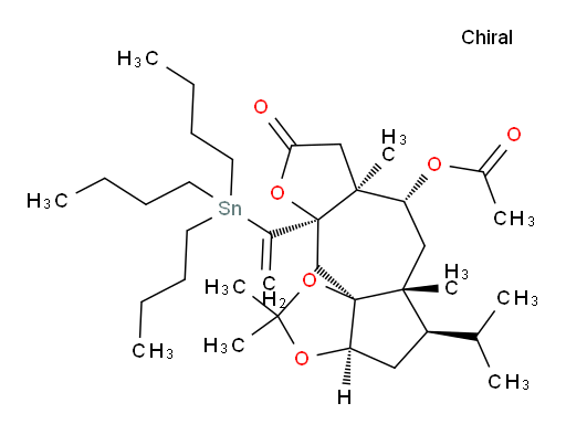 (3aR,5R,5aR,7R,7aS,10aR,11aS)-5-isopropyl-2,2,5a,7a-tetramethyl-9-oxo-10a-(1-(tributylstannyl)vinyl)decahydro-3aH-furo[3',2':6,7]azuleno[1,8a-d][1,3]dioxol-7-yl acetate