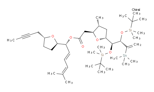 (R,E)-1-((2R,5R)-5-(but-2-yn-1-yl)tetrahydrofuran-2-yl)-5-methylhexa-2,4-dien-1-yl 2-((2S,3R,5R)-3-methyl-5-((5S,6S)-2,2,3,3,8,8,9,9-octamethyl-6-(1-(trimethylstannyl)vinyl)-4,7-dioxa-3,8-disiladecan-5-yl)tetrahydrofuran-2-yl)acetate