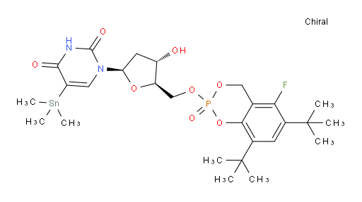 1-((2R,4S,5R)-5-((((R)-6,8-di-tert-butyl-5-fluoro-2-oxido-4H-benzo[d][1,3,2]dioxaphosphinin-2-yl)oxy)methyl)-4-hydroxytetrahydrofuran-2-yl)-5-(trimethylstannyl)pyrimidine-2,4(1H,3H)-dione